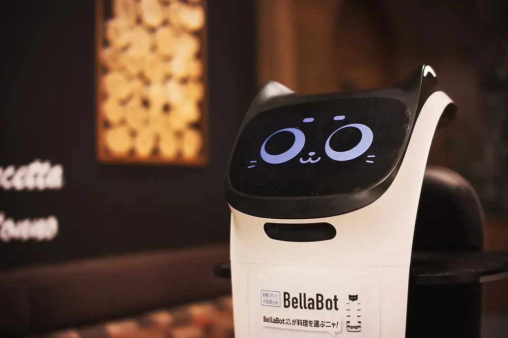 BellaBot showing a cat face on its screen